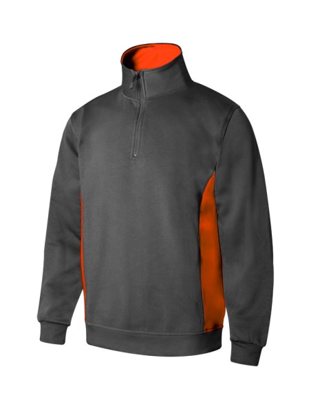 SUDADERA BICOLOR CREMALLERA. GRIS/NARANJA TALLA XS-3XL